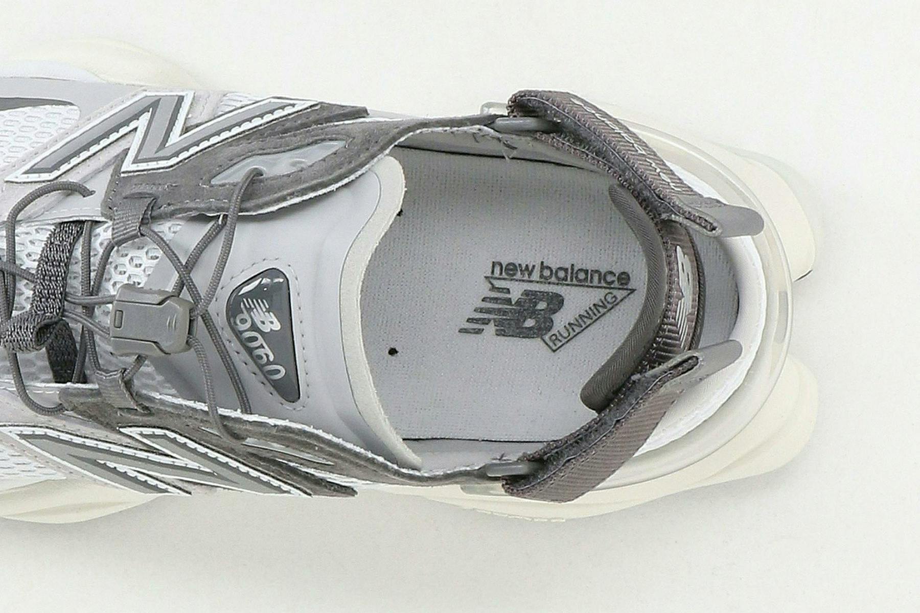 New Balance 9060 Mule in grijs zijaanzicht
