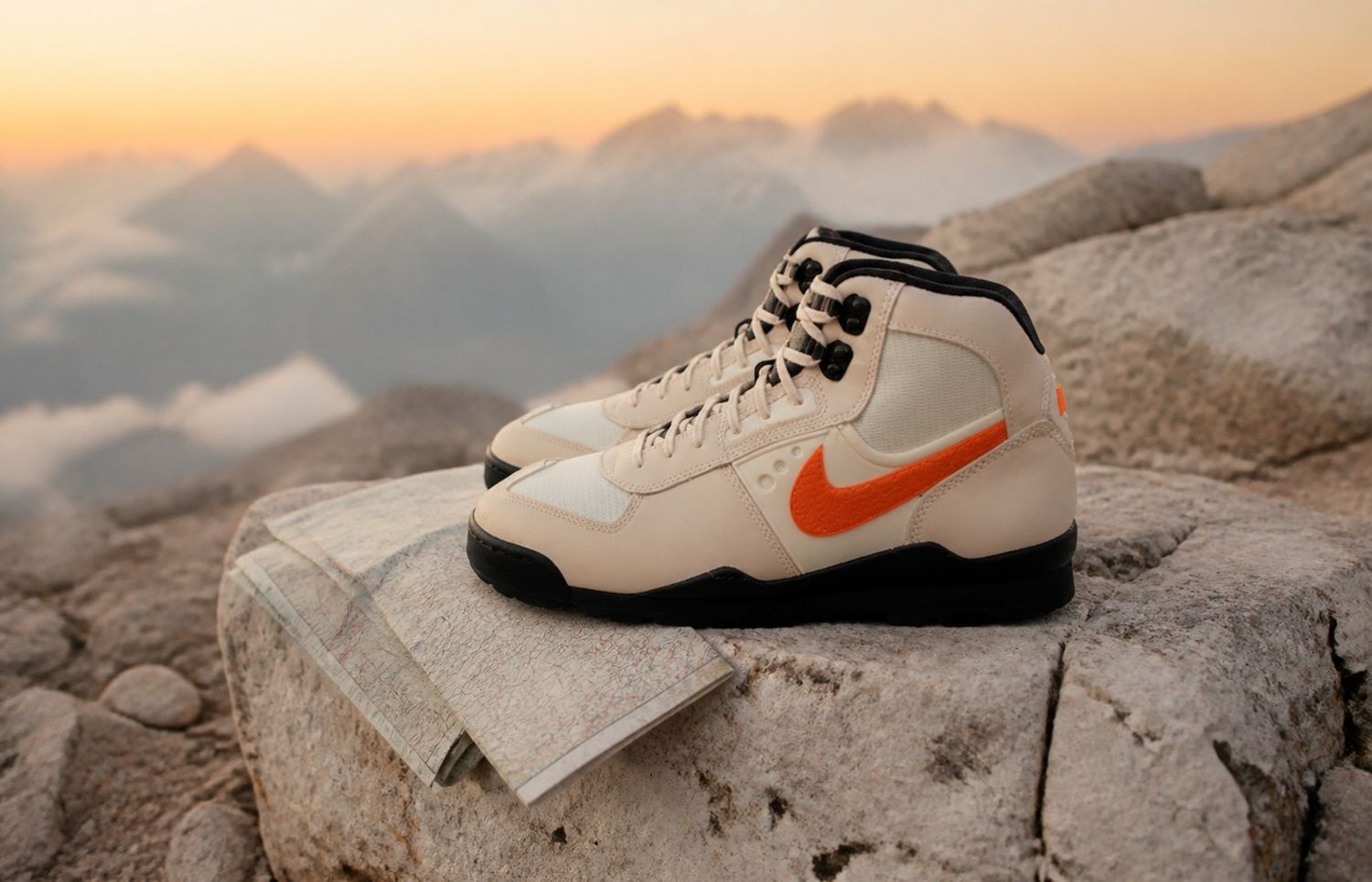 Nike Baltoro Chalk and Safety Orange IO4556-100 op een bergpad