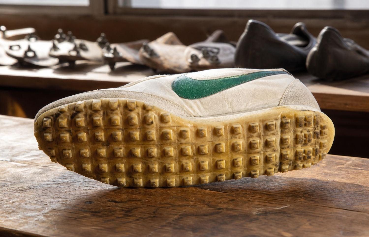 Close-up van een klassieke Nike wafelzool