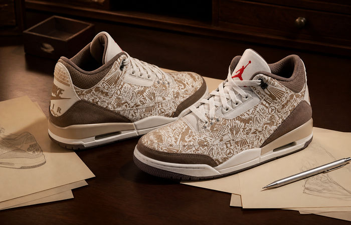 Air Jordan 3 Laser op een donkere tekentafel