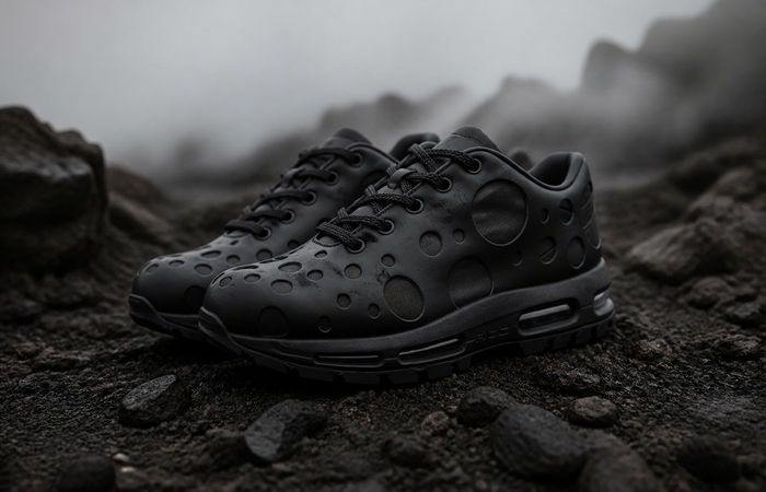 Nike Air Max Goadome Low Black op een donkere rotsachtige ondergrond