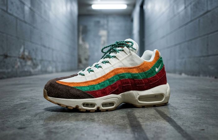 Nike Air Max 95 Big Bubble 7-Eleven colorway op koude betonnen vloer in een hal