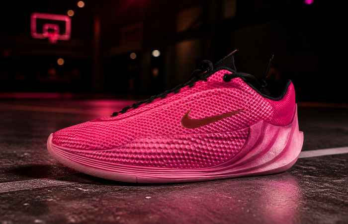 Nike Giannis Freak 8 Debut Pink op een basketbalcourt