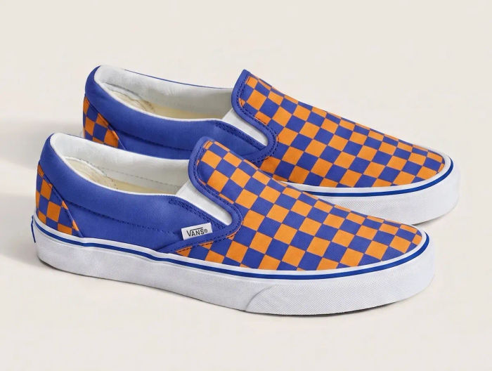 Vans Classic Slip-On Knicks checkerboard blauw oranje