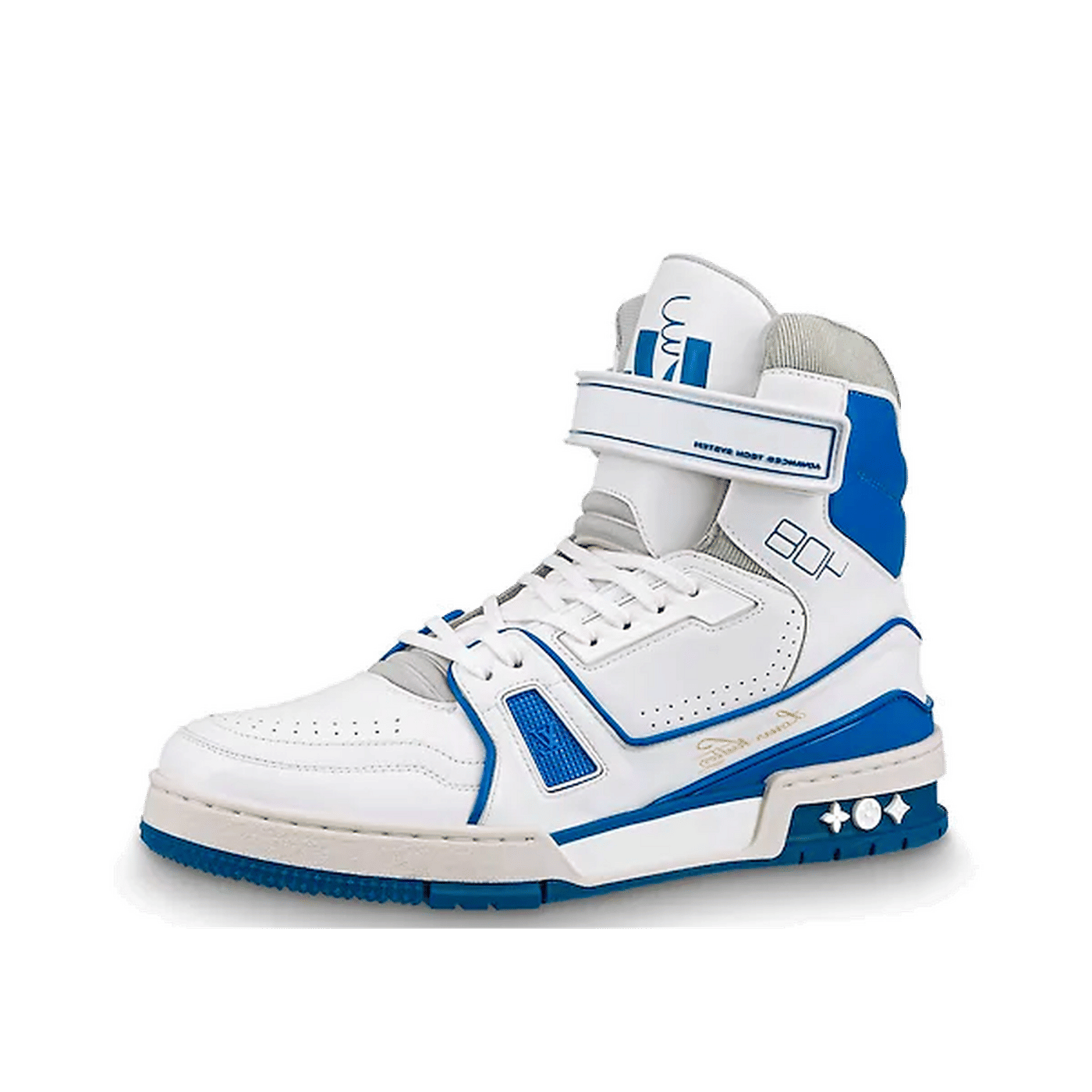 Louis Vuitton LV Trainer Sneaker Boot High White Blue 1A54JA