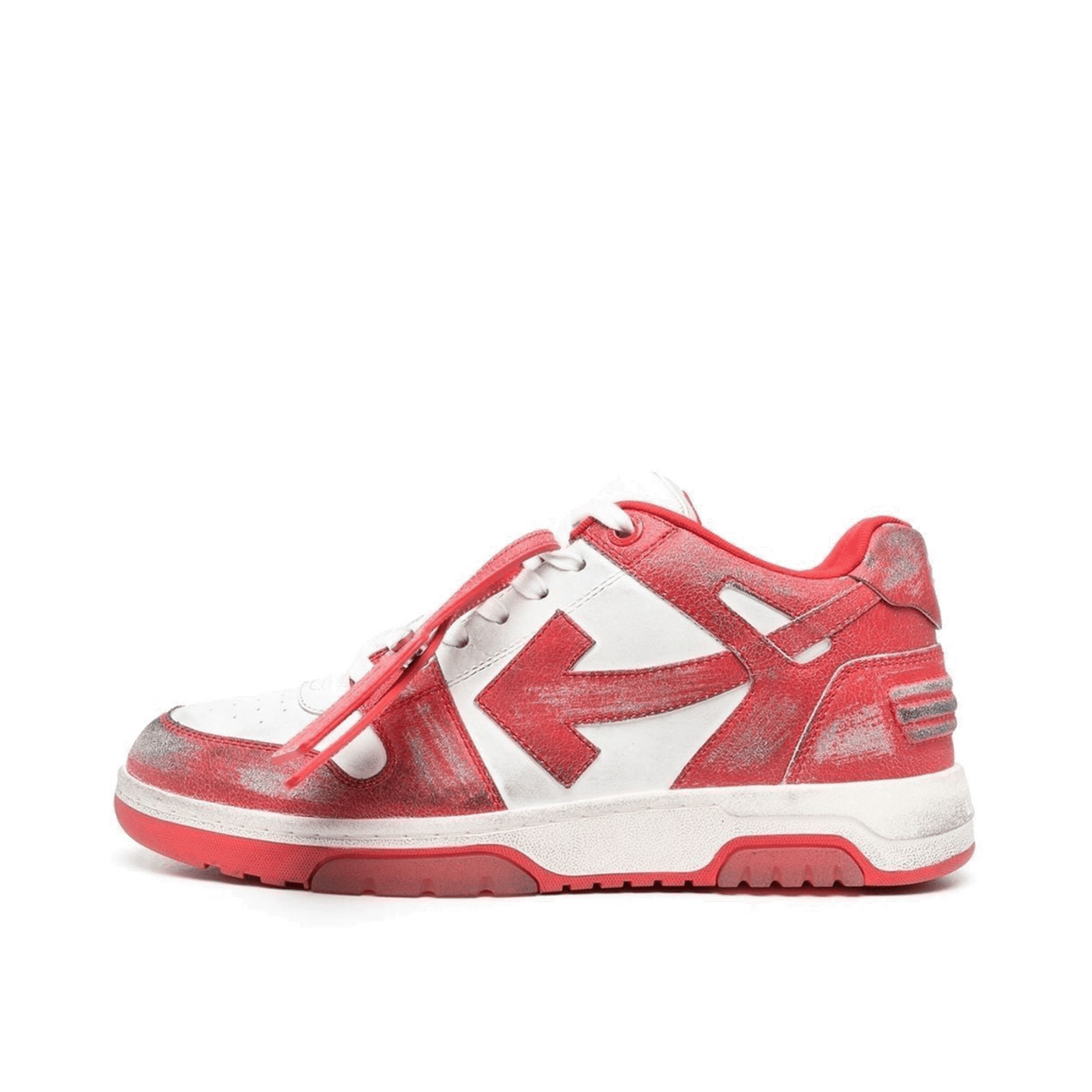 OFF-WHITE Out Of Office OOO Low Tops Red White Vintage Distressed Leather OMIA189F22LEA0110125