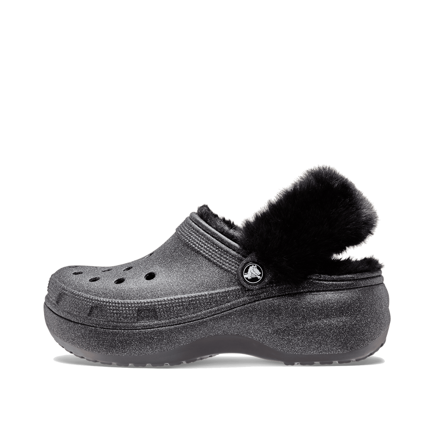 Crocs Classic Platform Fuzz Lined Glitter Klompen Damen Black 33