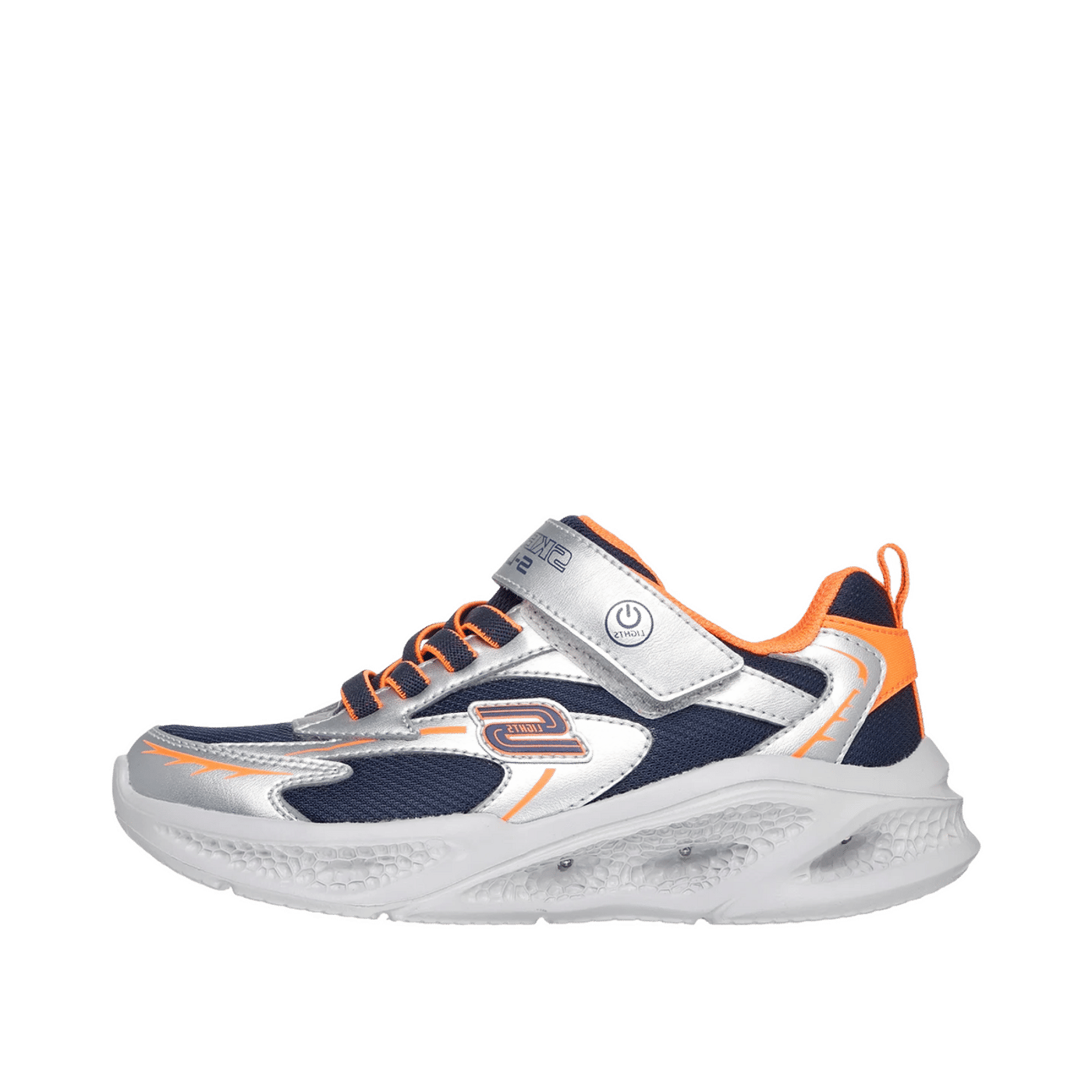 Skechers Meteor-Lights Glow-Strider "Silver/Orange" | 401497LSLOR